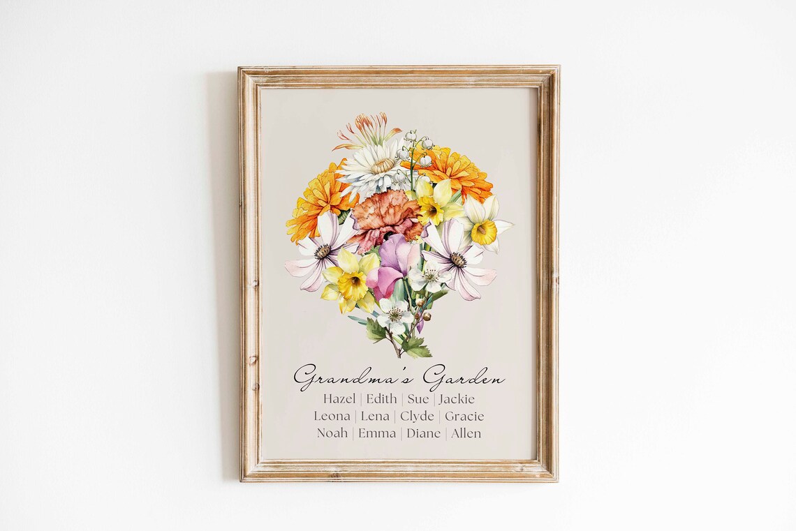 Personalized Christmas Gift Custom Birth Flower Bouquet Art - Image 2
