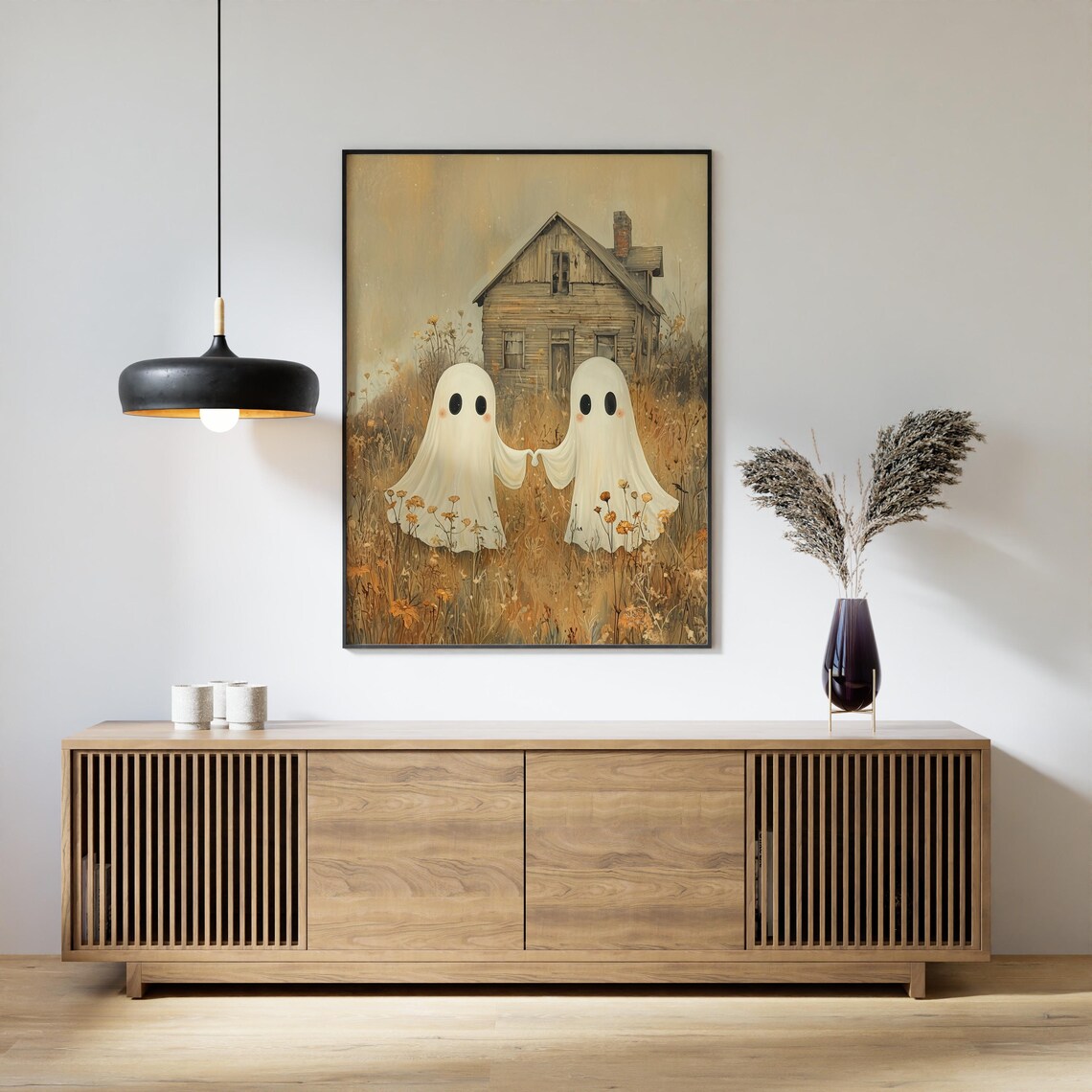 Couple Haunted House Halloween Vintage Poster