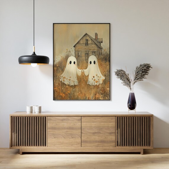 Couple Haunted House Halloween Vintage Poster