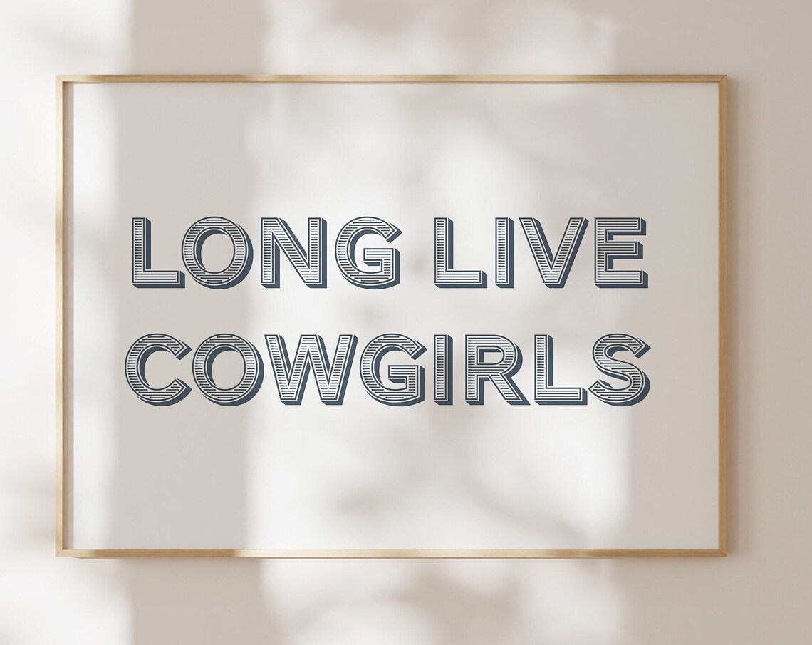 Long Live Cowgirls Navy Serif Lettering Cream Minimalist Wall Art