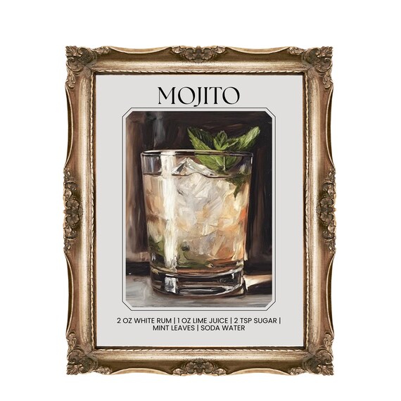 Mojito Cocktail Recipe Mint Lime Classic Bar Cart Kitchen Poster