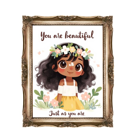 Beautiful Girl Wall Art Flower Crown Print Kids Room Decor Positive Affirmation Nursery