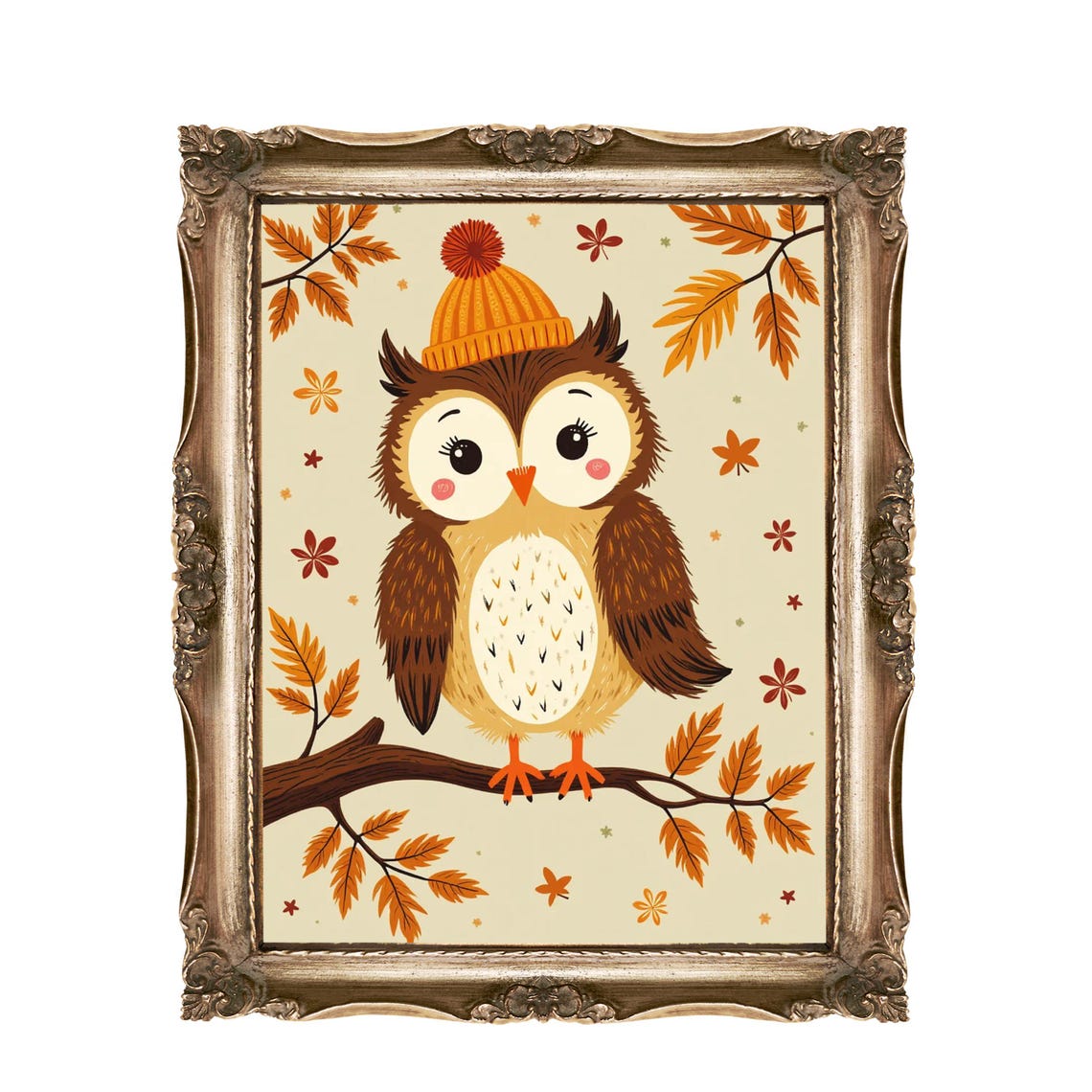 Owl Wall Art For Kids Cute Nursery Decor Autumn Fall Animals Print Baby Room Illustration
