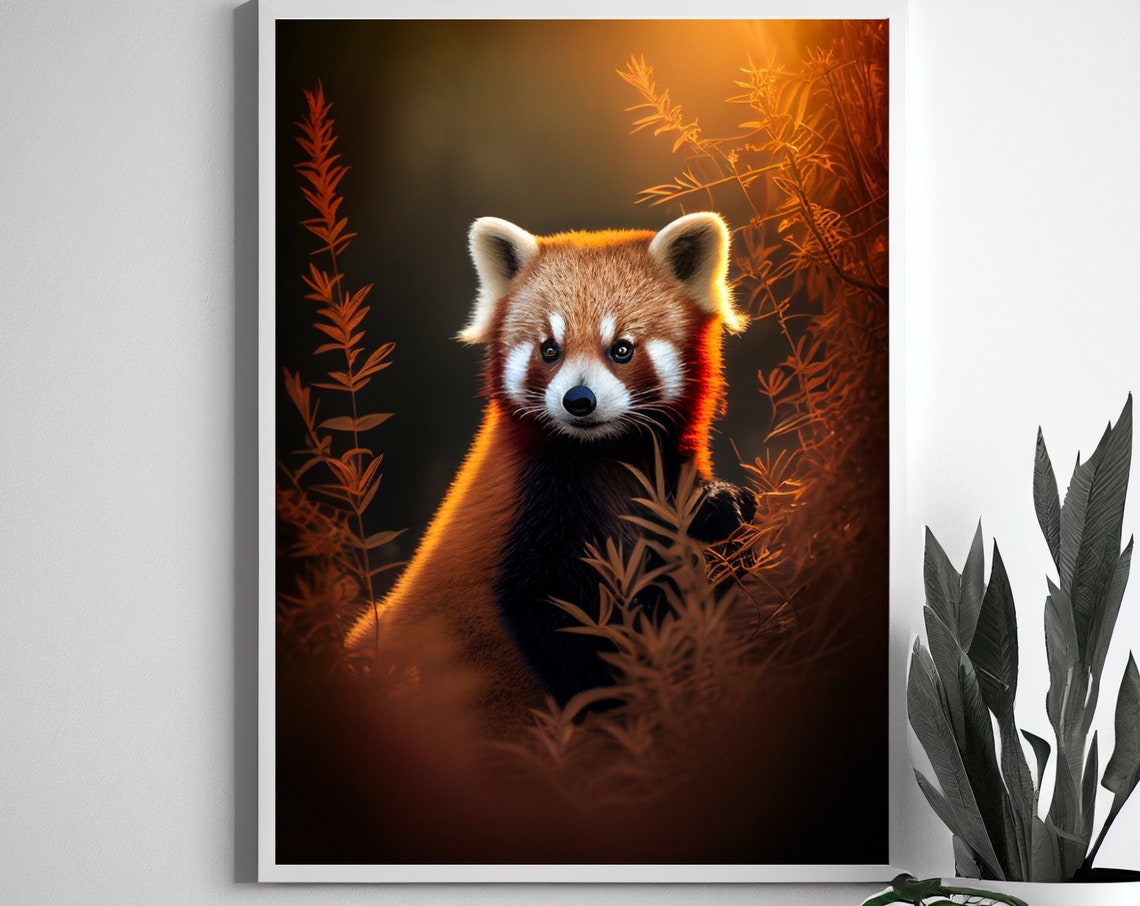 Cute Red Panda Cub in Golden Light Among Bamboo Leaves Poster - Image 2
