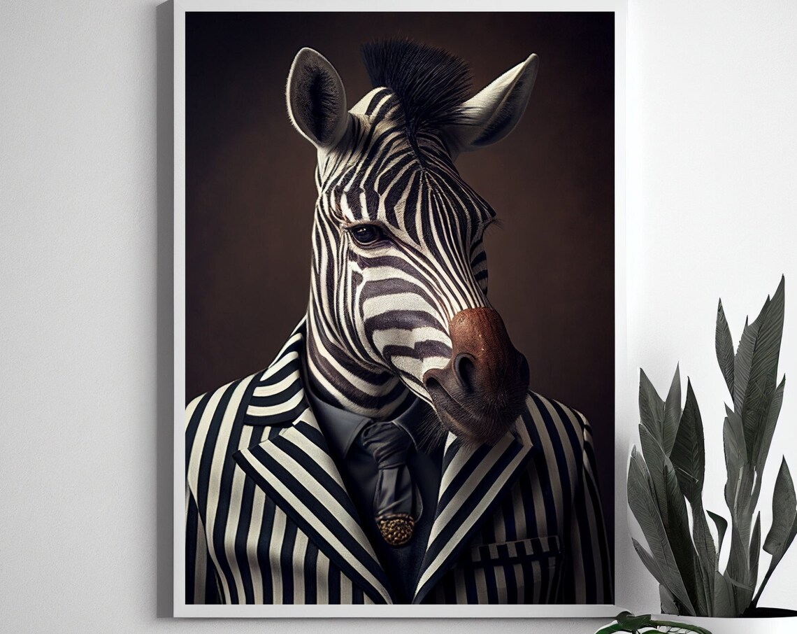 Zebra Vintage Painting, Animal Wall Art Print - Image 2