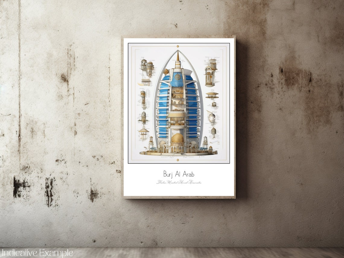 Burj Al Arab Dubai Architectural Study Sail Hotel Art Poster - Image 2