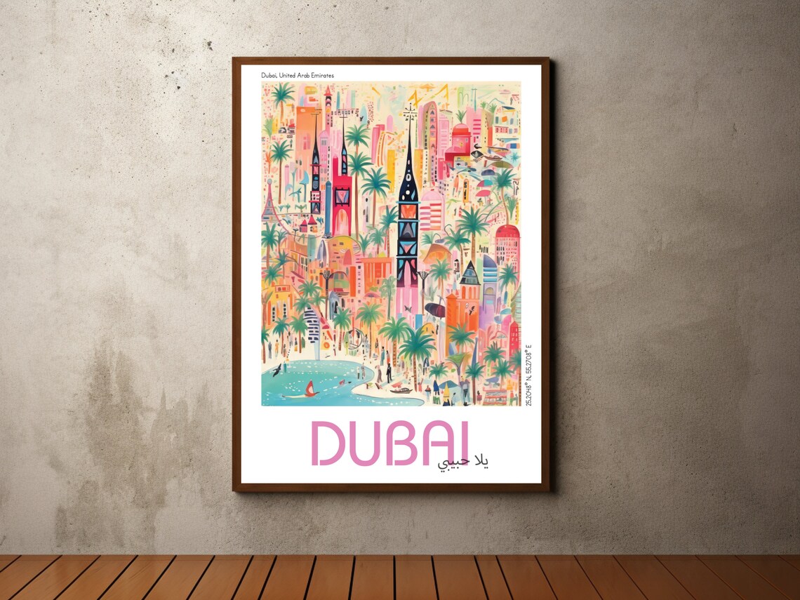 Dubai United Arab Emirates Palm Beach Modern Illustrated Travel Poster