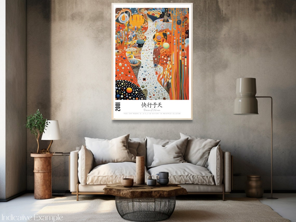 Dance of Oblivion 2001 Gold Klimt Style Dot Pattern Art Poster - Image 3