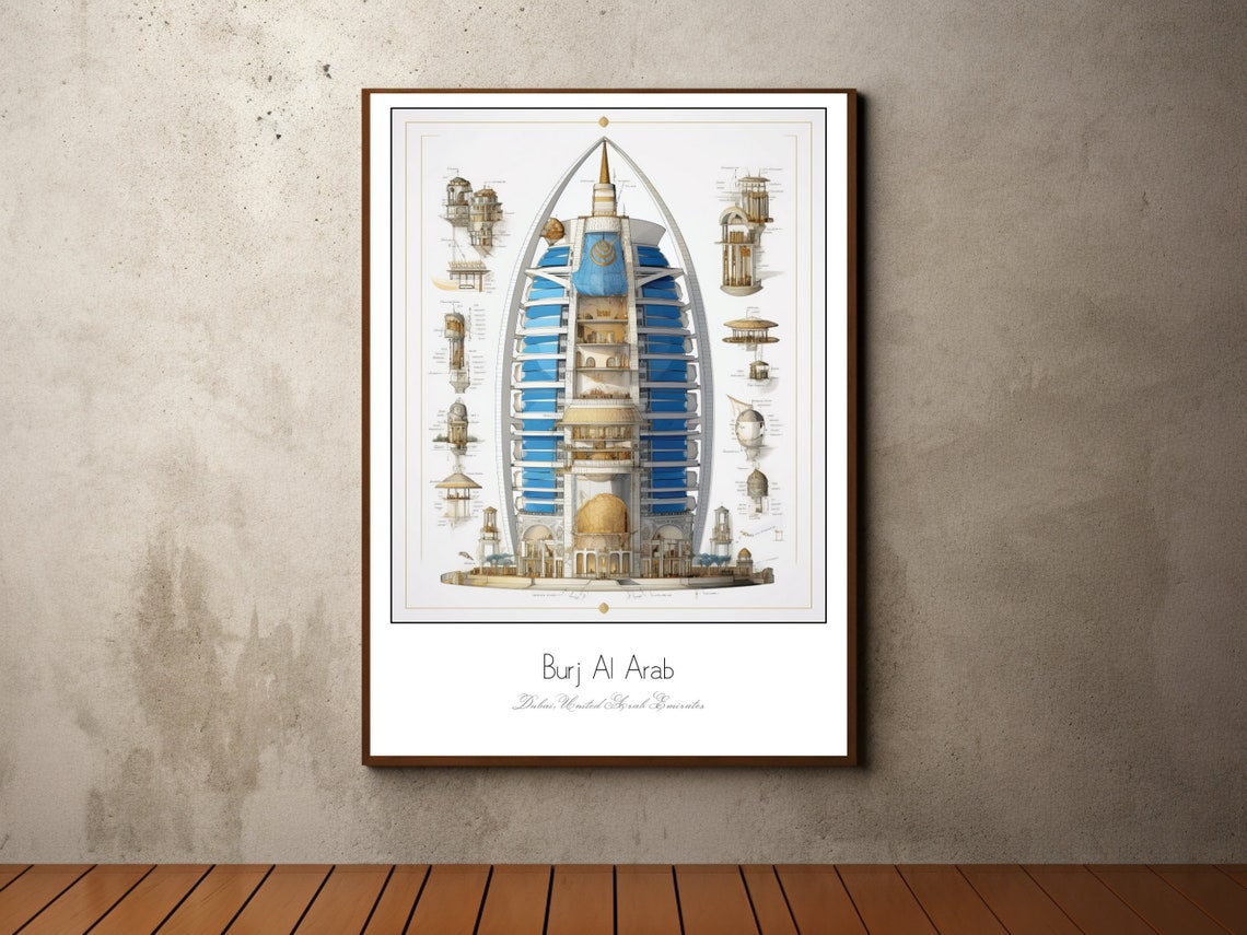 Burj Al Arab Dubai Architectural Study Sail Hotel Art Poster
