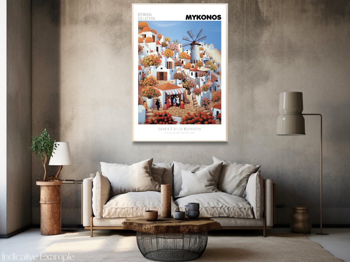 Mykonos Print Mykonos Vintage Poster Mykonos Wall Art Henri Rousseau Print Flower Market Poster Greek Islands Print Mykonos Windmills - Image 3