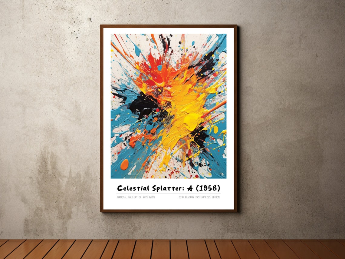 Celestial Splatter A 1958 Bold Red Yellow Blue Burst Art Poster