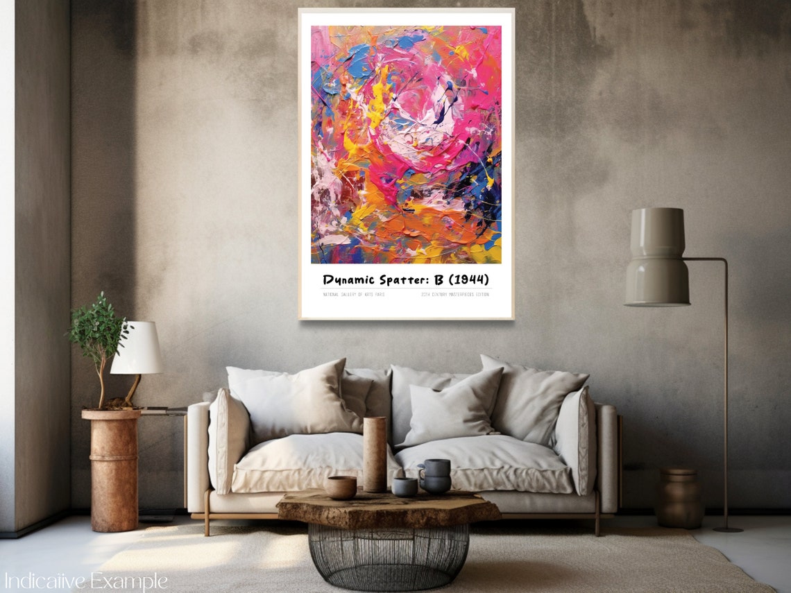 Dynamic Spatter B 1944 Pink Orange Textured Abstract Painting Poster - Image 3