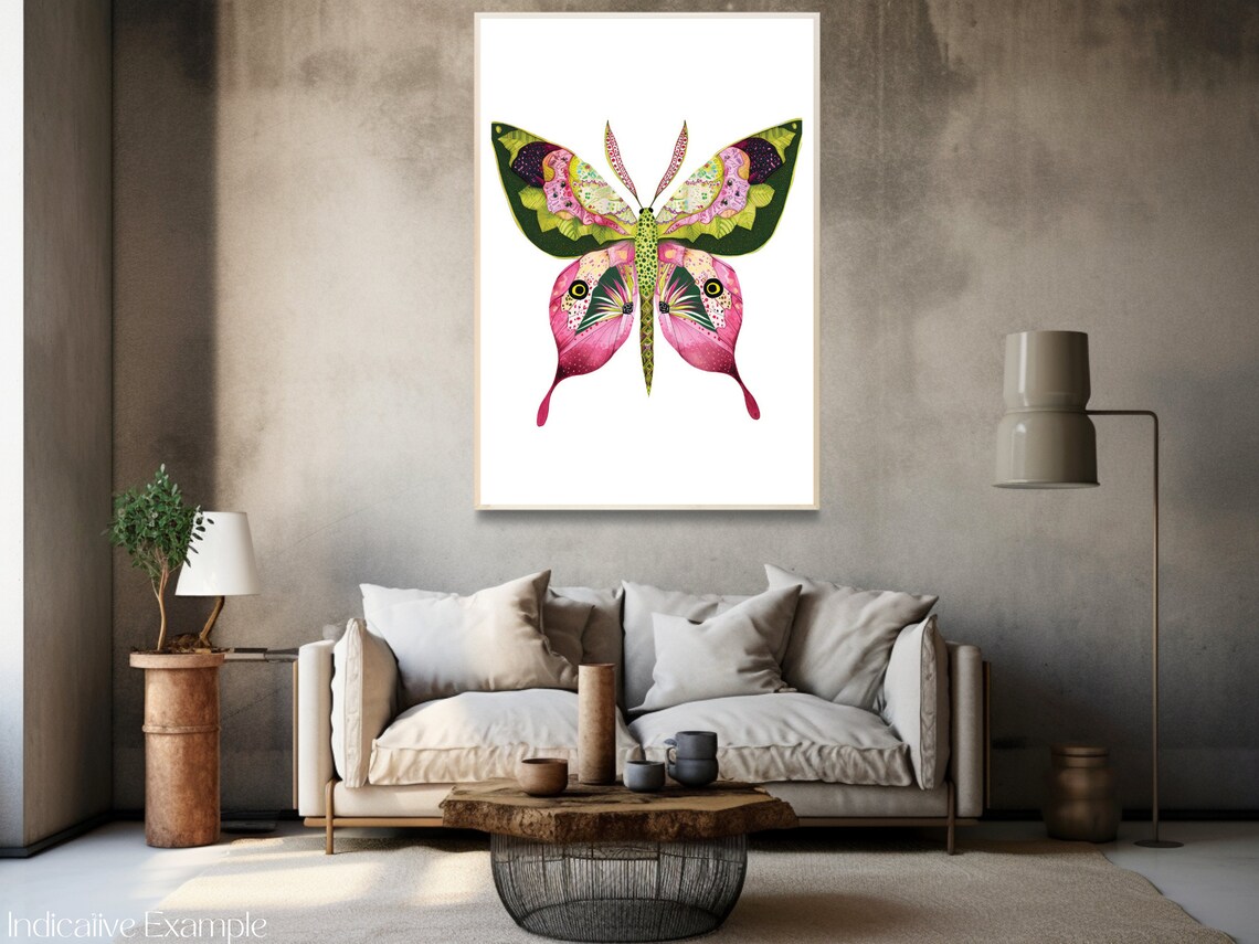 Pink Green Watercolor Butterfly Decorative Botanical Art Poster - Image 3