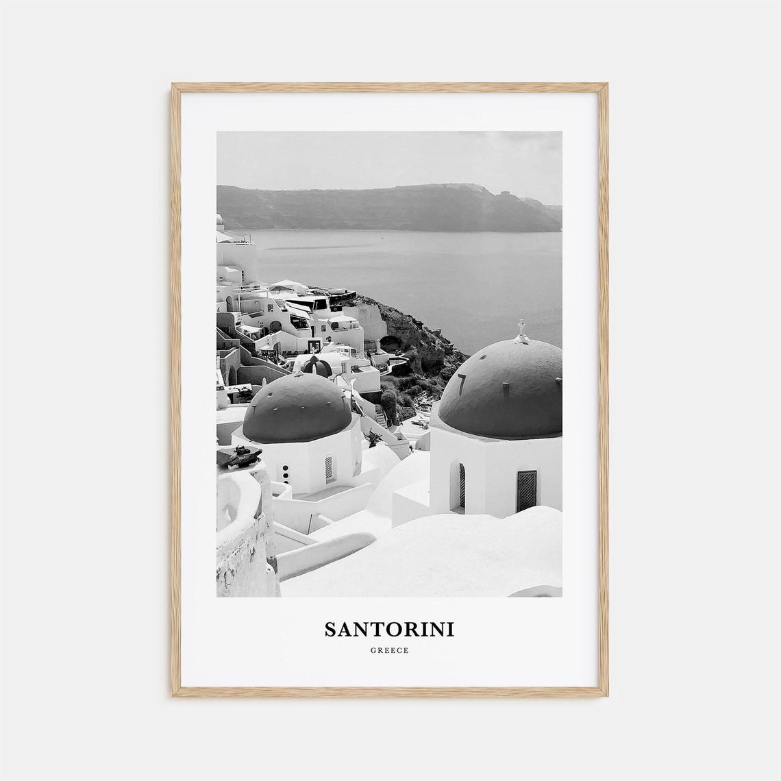 Santorini Greece Whitewashed Village Domes Caldera Black White Poster