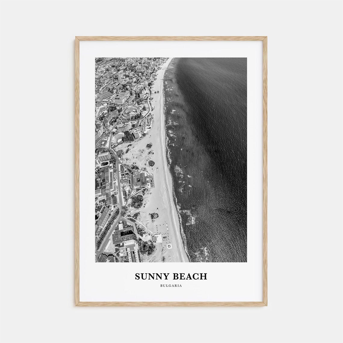 Sunny Beach Bulgaria Aerial Coastline Black White Photo Poster