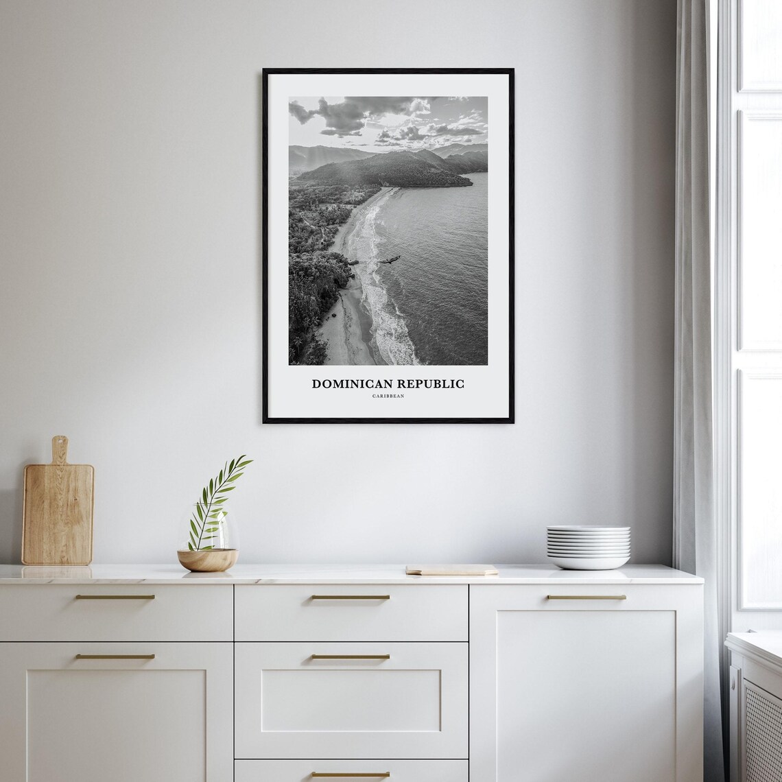 Dominican Republic Caribbean Minimalist Black and White Aerial Coast Poster - Image 2