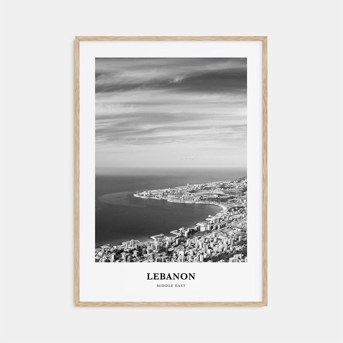 Lebanon Coastal City Aerial Bay Panorama Black and White Poster
