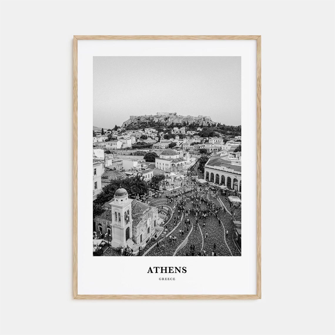 Athens Greece Monastiraki Square Acropolis Black and White Poster