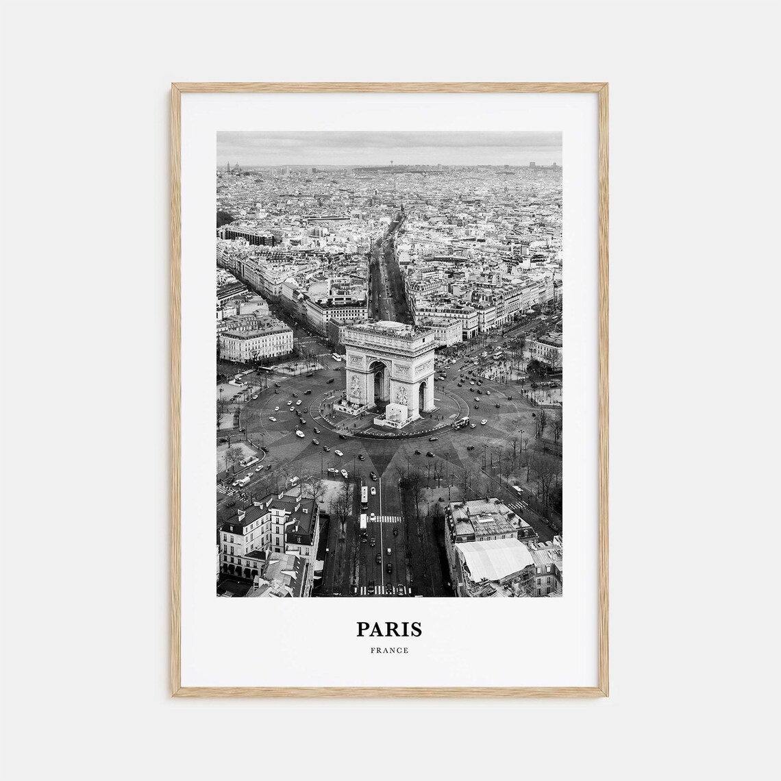 Paris Arc de Triomphe Aerial Cityscape Black and White Poster