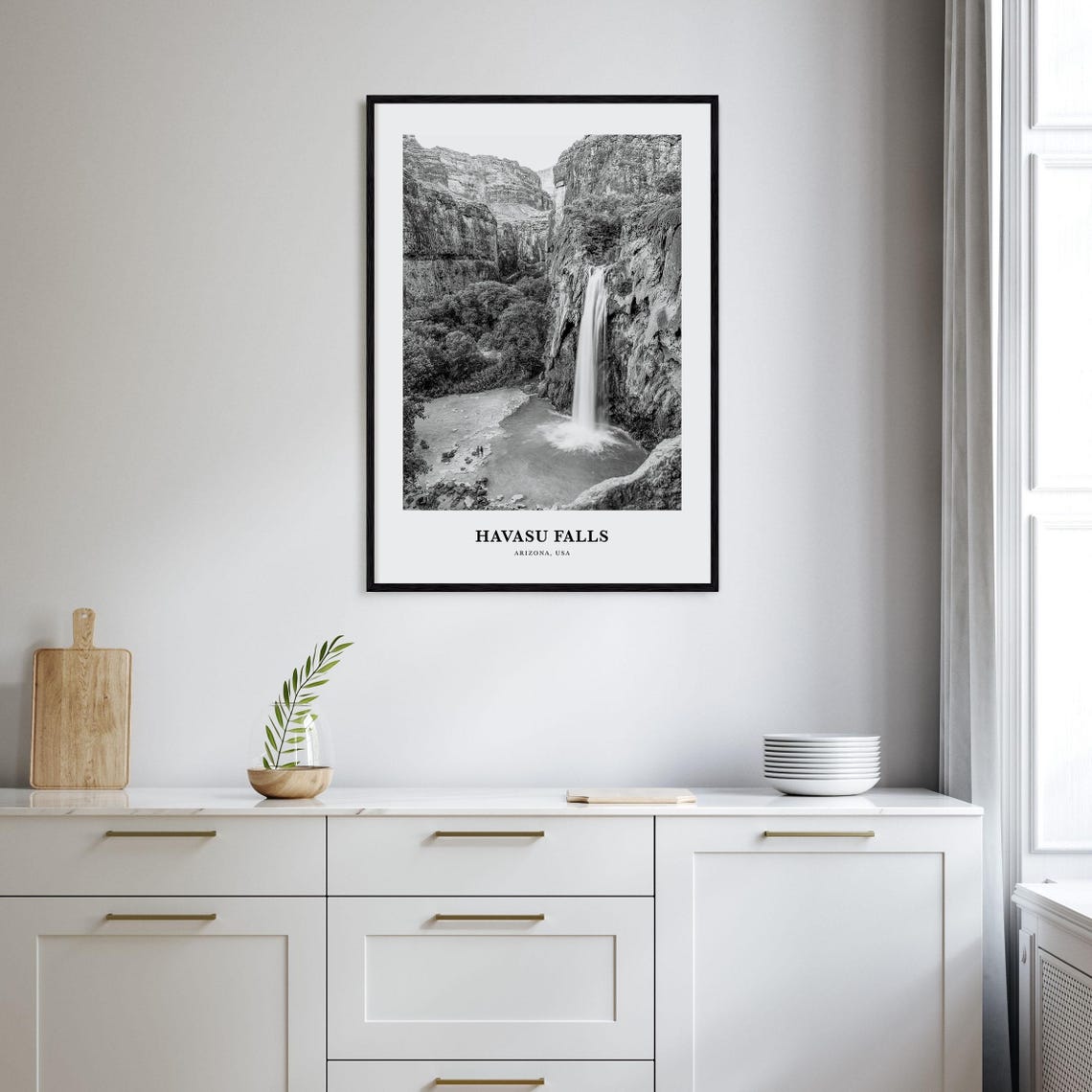 Havasu Falls Arizona Grand Canyon Waterfall Black White Poster - Image 2