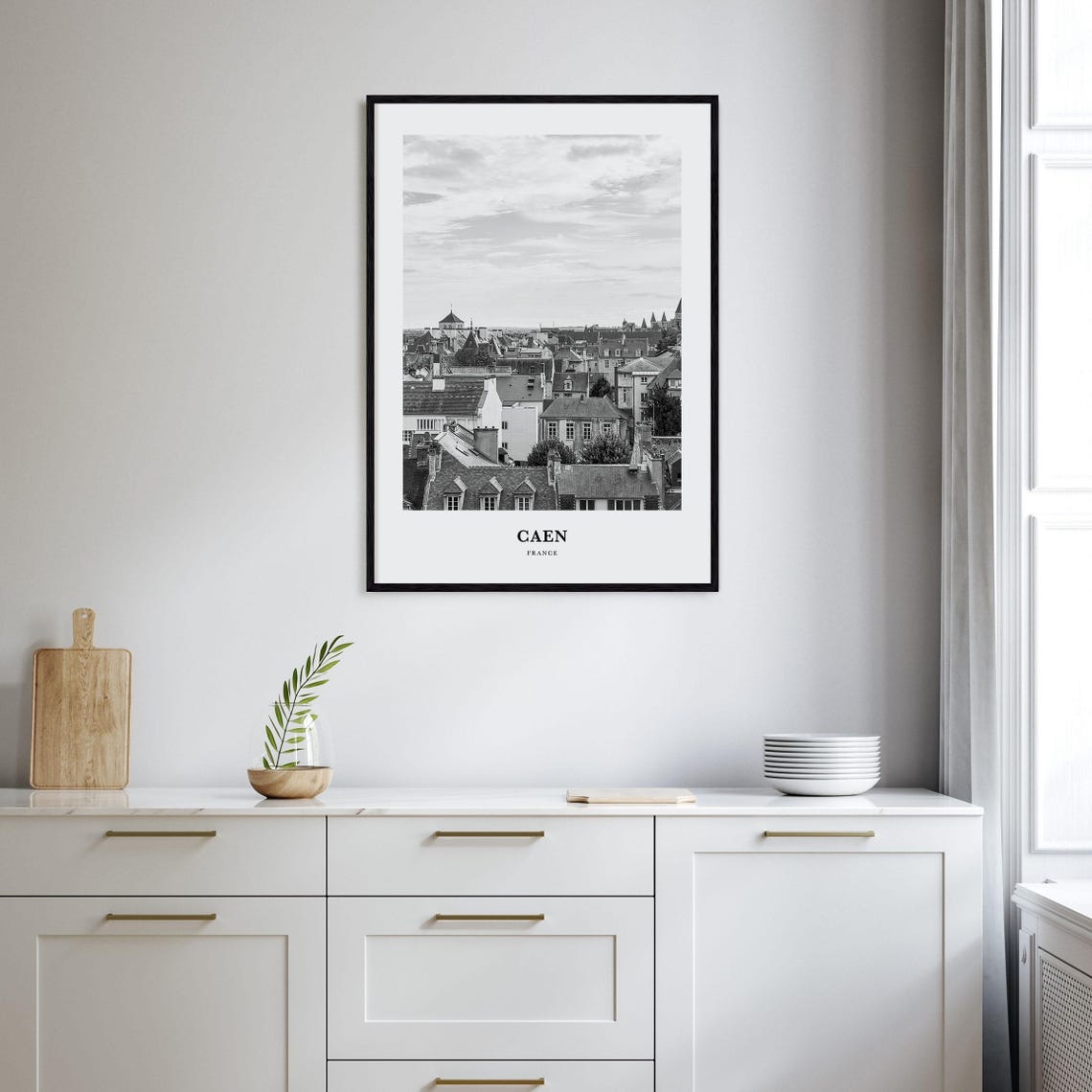 Caen France Old Town Rooftops City Panorama Monochrome Poster - Image 2