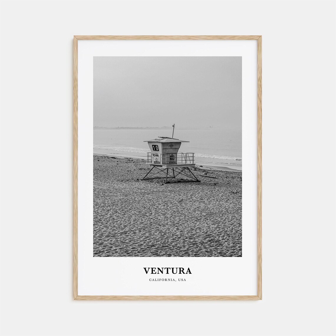 Ventura California Beach Lifeguard Tower Coastline Monochrome Poster