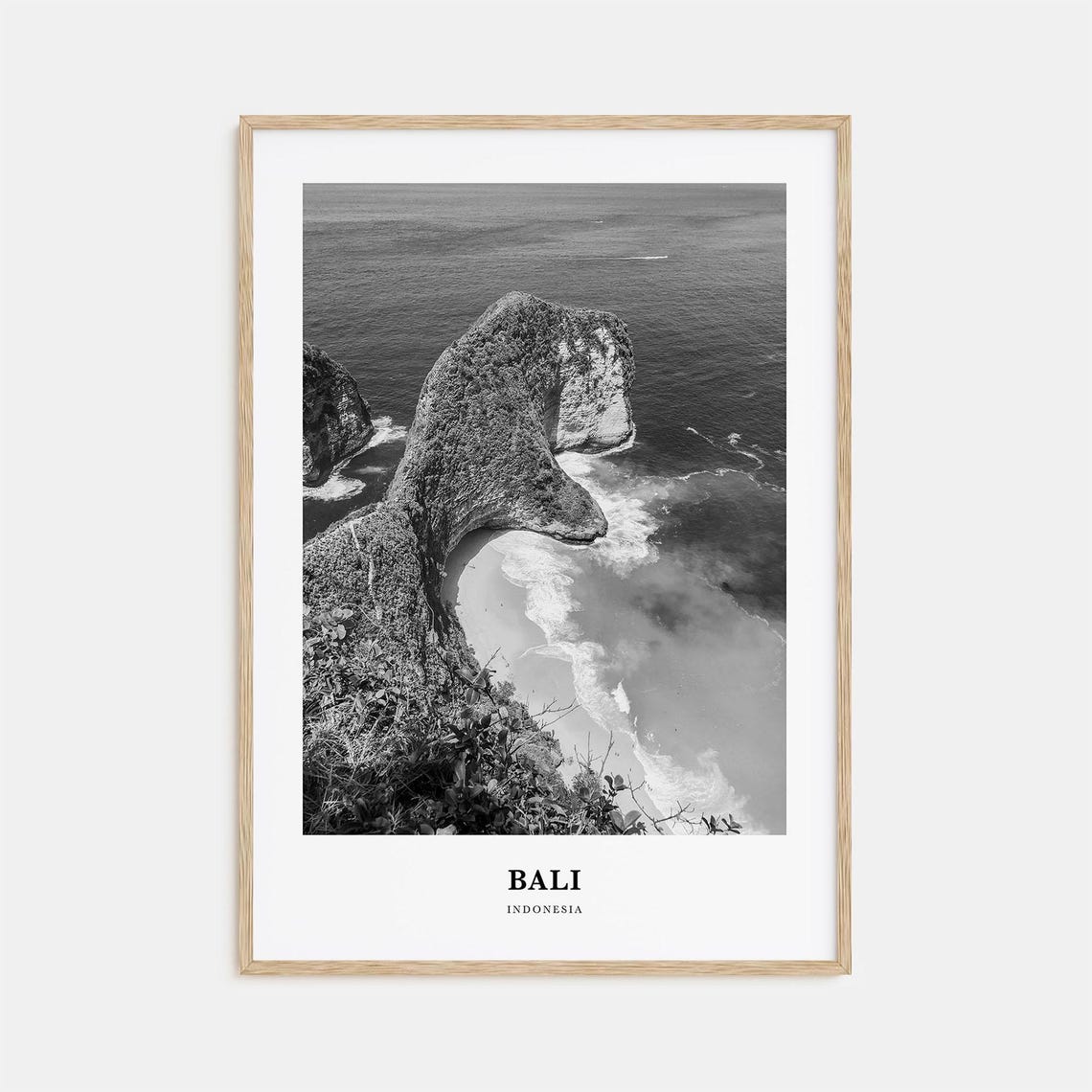 Bali Indonesia Kelingking Cliff Beach Black and White Poster