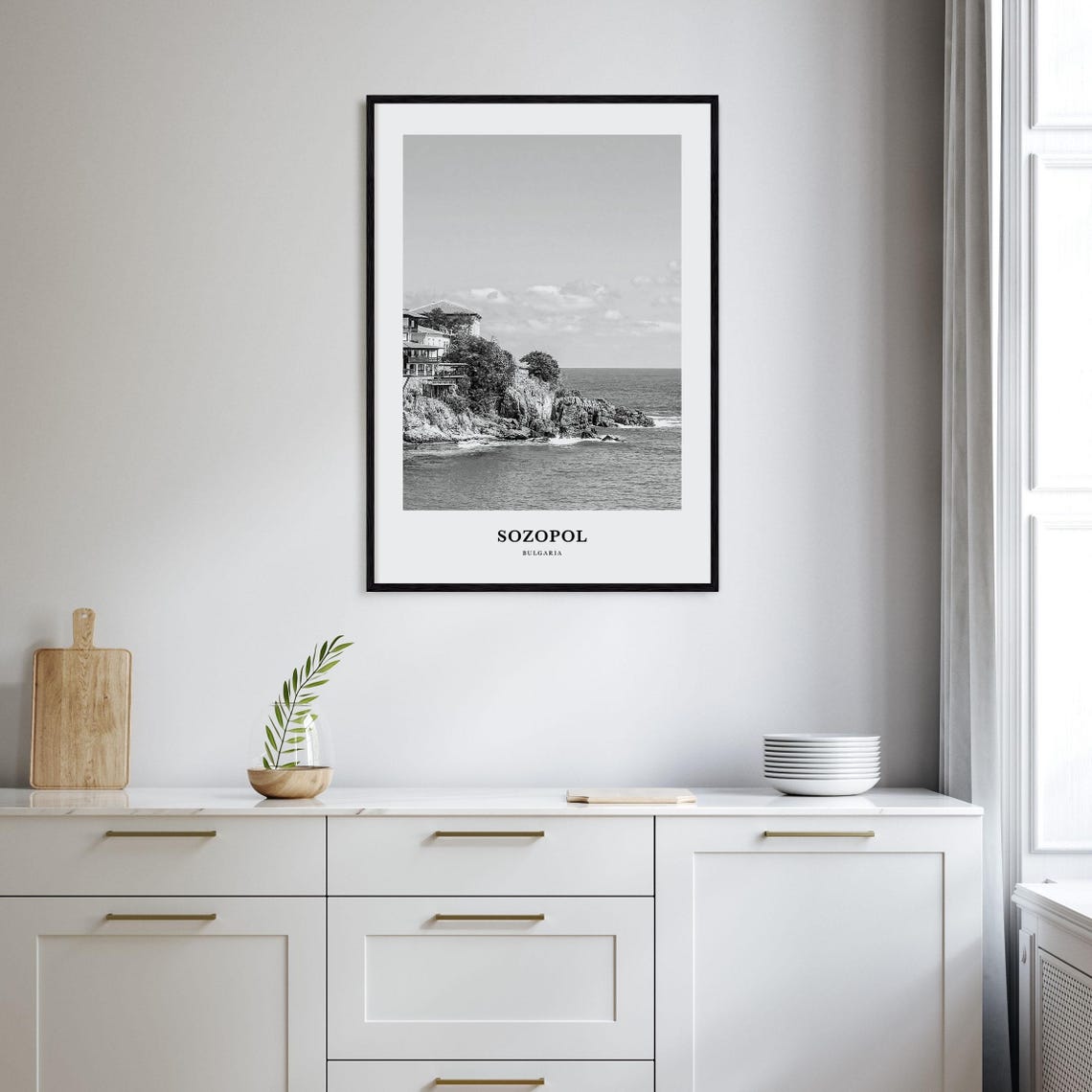 Sozopol Bulgaria Black And White Coastal Cliffs Photography Poster - Image 2