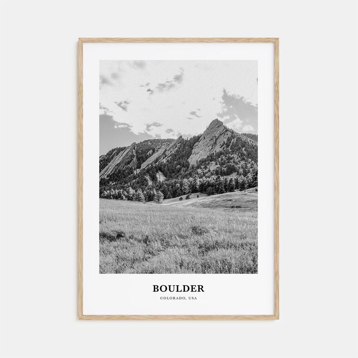 Boulder Colorado Flatirons Meadow Mountain View Black and White Poster