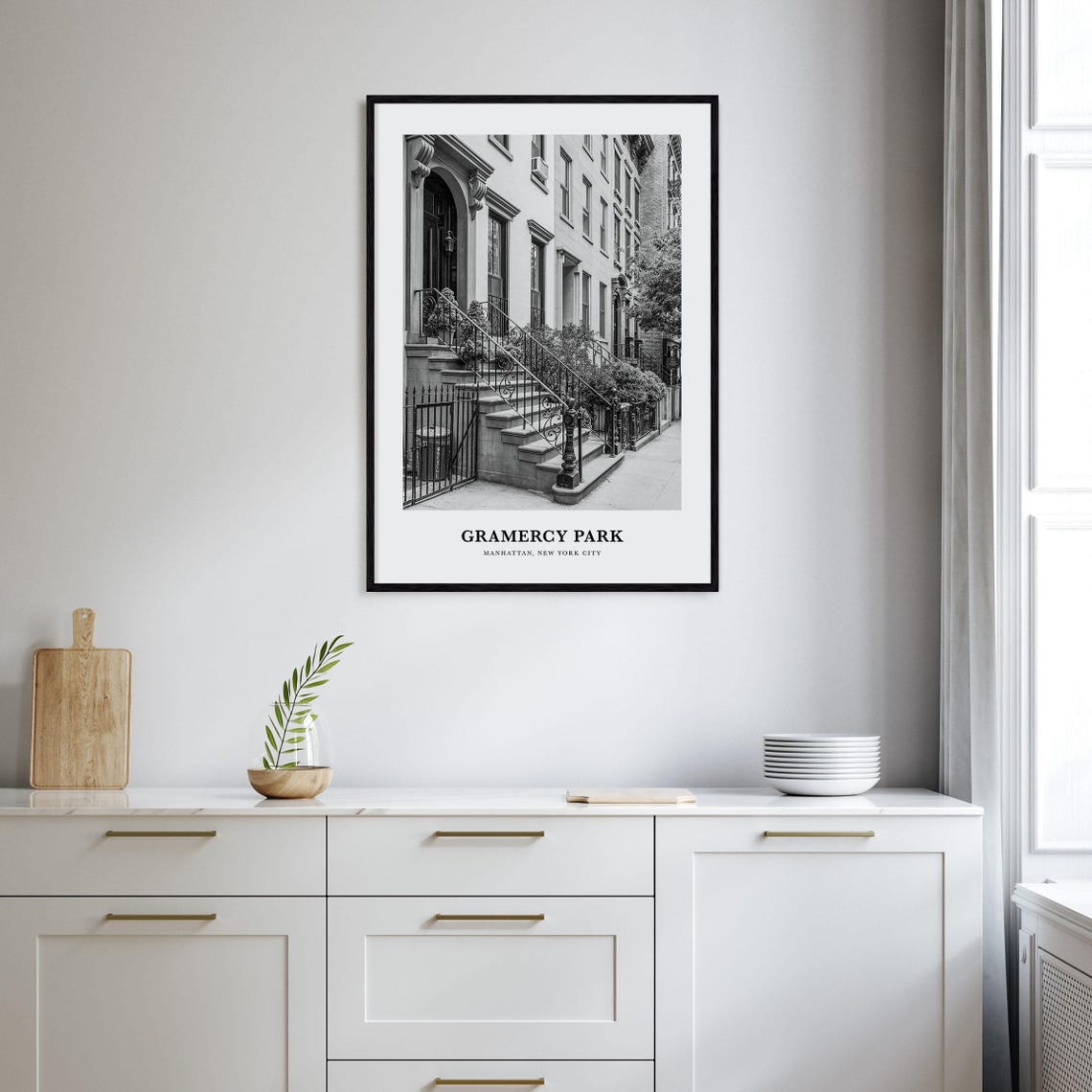 Gramercy Park Brownstone Stoops Black and White New York Poster - Image 2