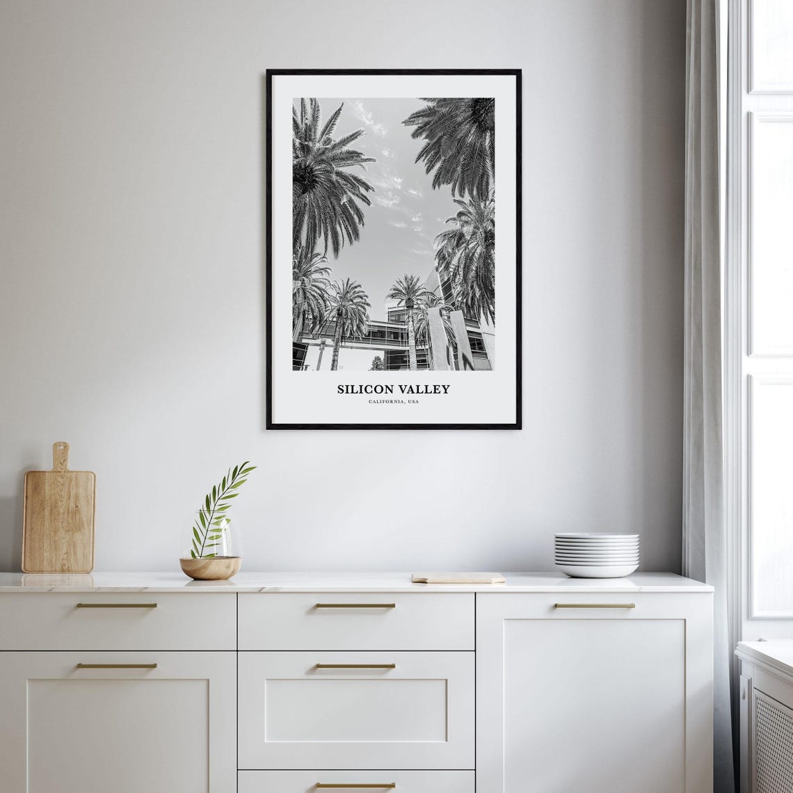 Silicon Valley California Palm Trees Black and White Photo Poster - Image 2