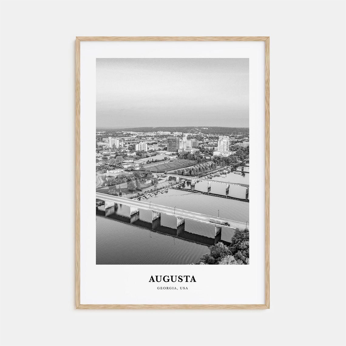 Augusta Georgia River Bridge Downtown Black and White Poster