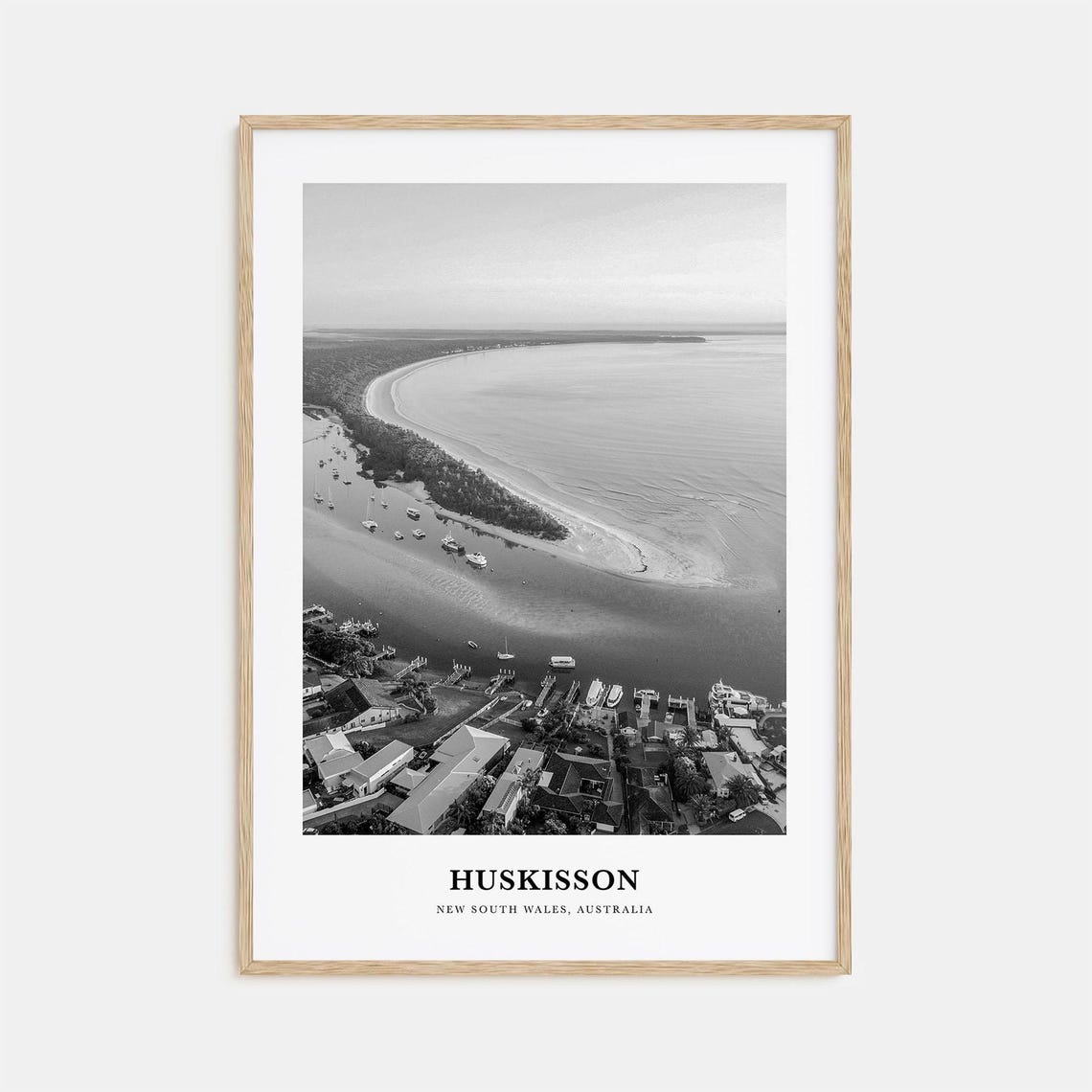 Huskisson Beach Aerial Australia Black and White Travel Poster