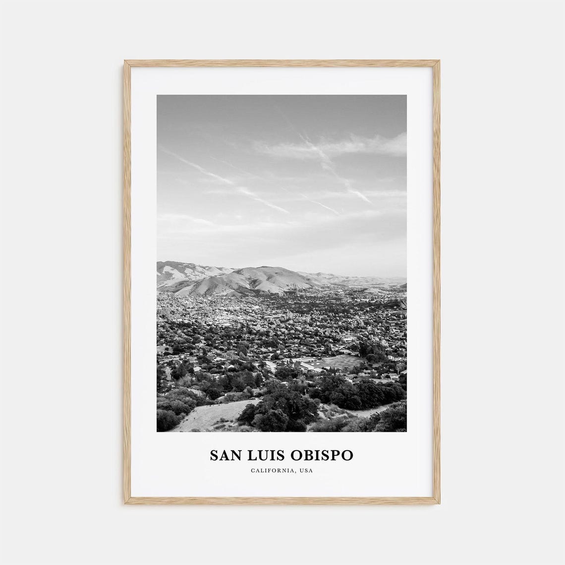 San Luis Obispo California Hillside City Black and White Photo Poster