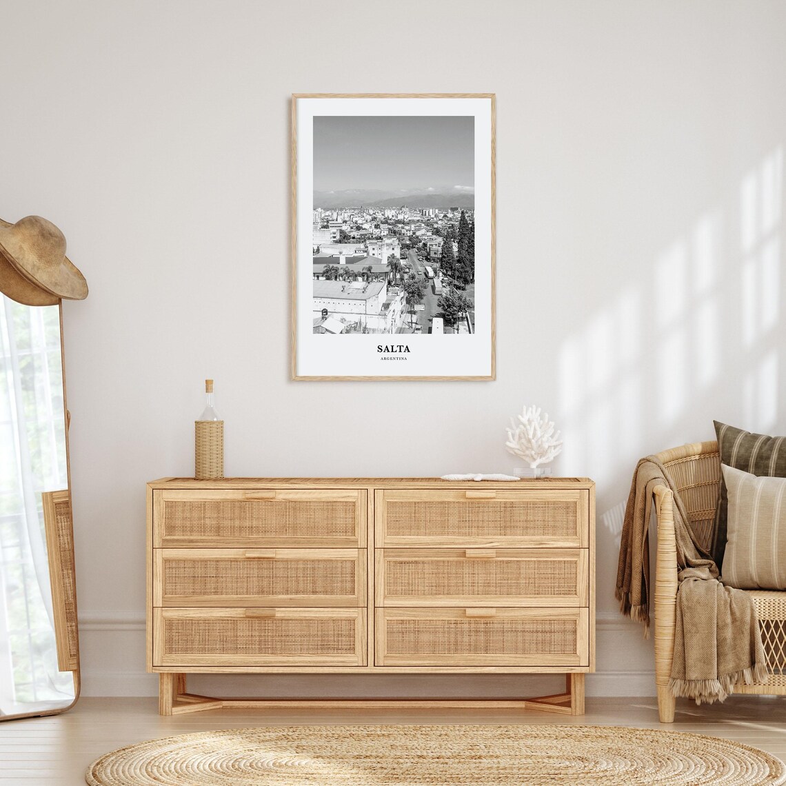Salta Argentina City and Mountains Black and White Photo Poster - Image 3