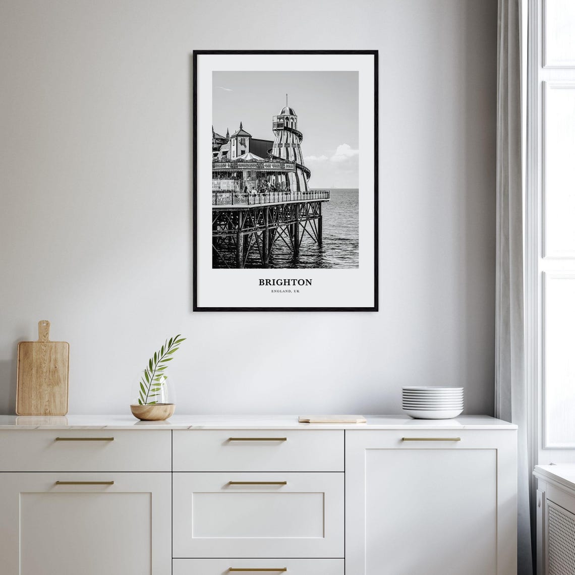 Brighton Pier Carousel Helter Skelter Black and White Poster - Image 2