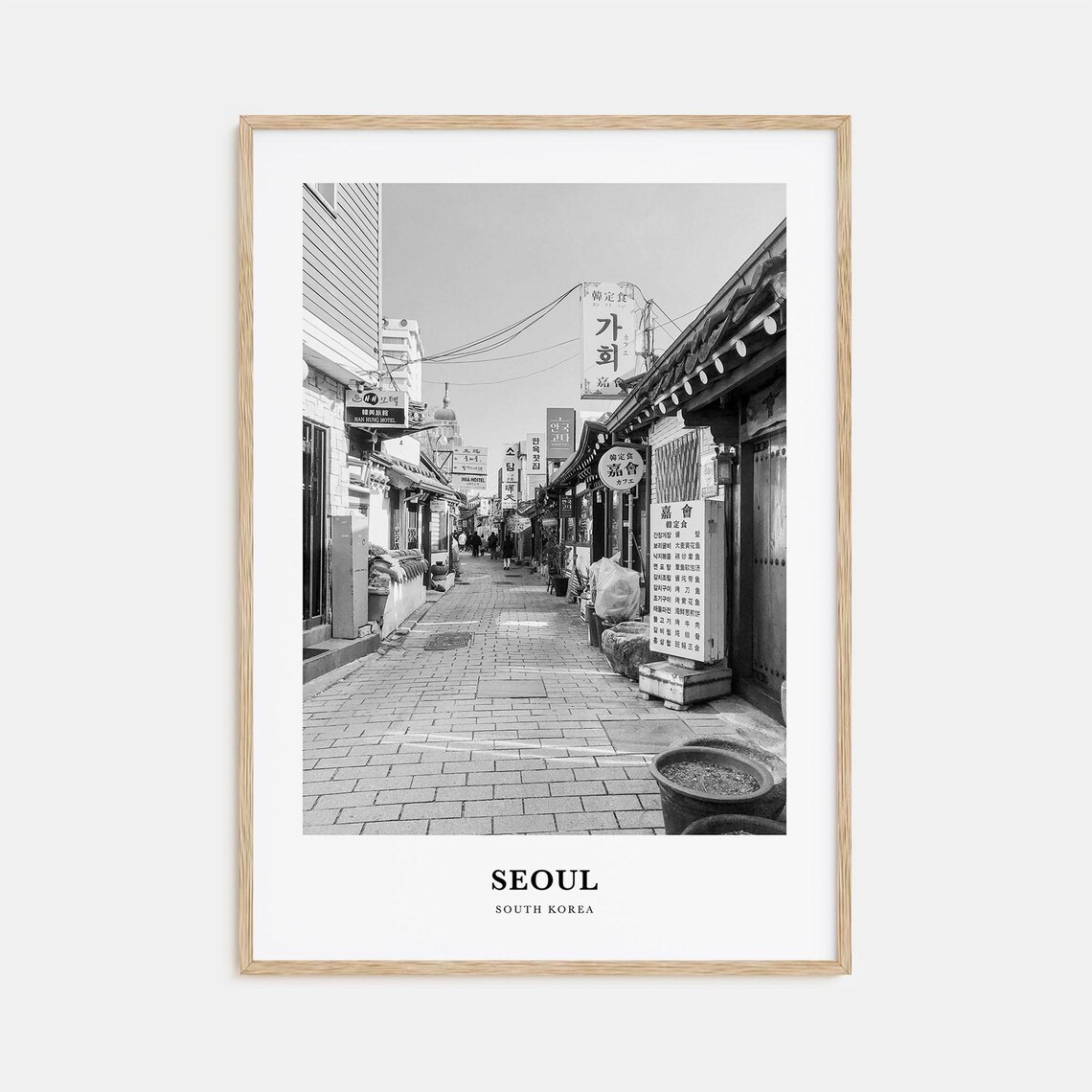 Seoul South Korea Bukchon Hanok Street Black White Travel Poster