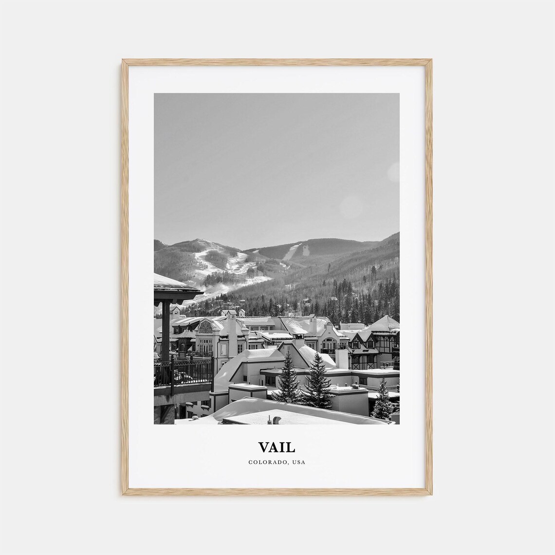 Vail Colorado Ski Village Alpine Mountains Monochrome Art Poster