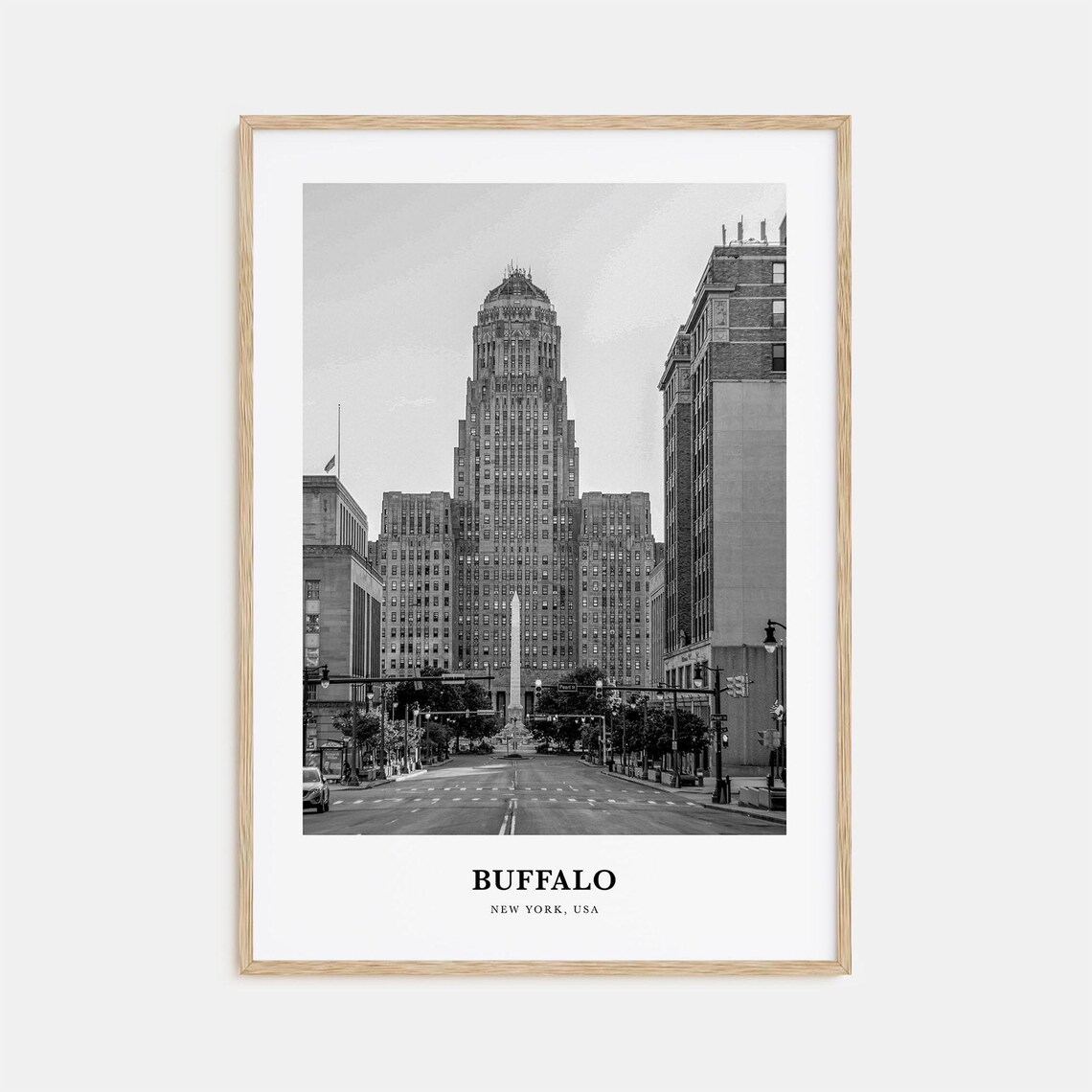 Buffalo City Hall Art Deco Tower Street Black and White Travel Poster