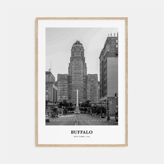Buffalo City Hall Art Deco Tower Street Black and White Travel Poster