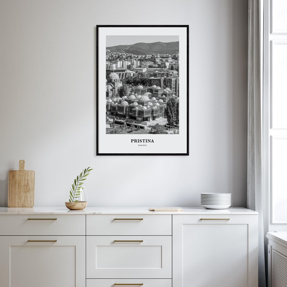 Pristina National Library Dome Cityscape Black and White Poster - Image 2