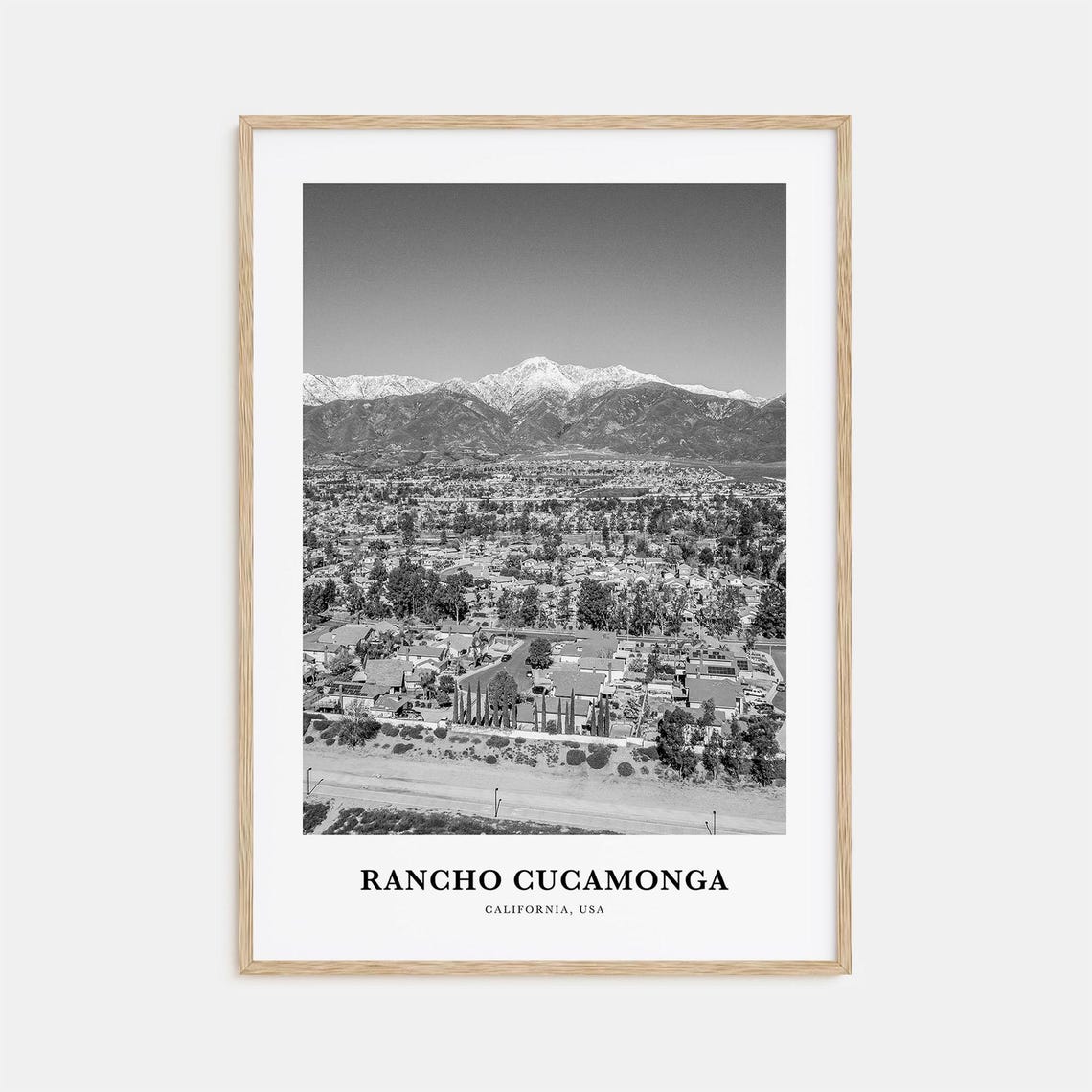 Rancho Cucamonga California Black and White Aerial Travel Poster