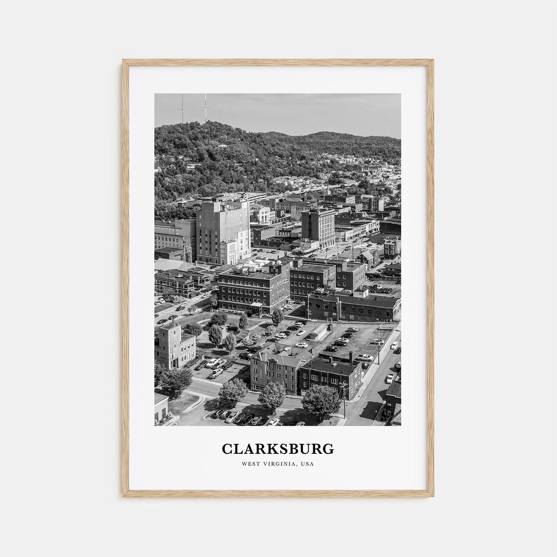 Clarksburg West Virginia Downtown Aerial View Black and White Poster