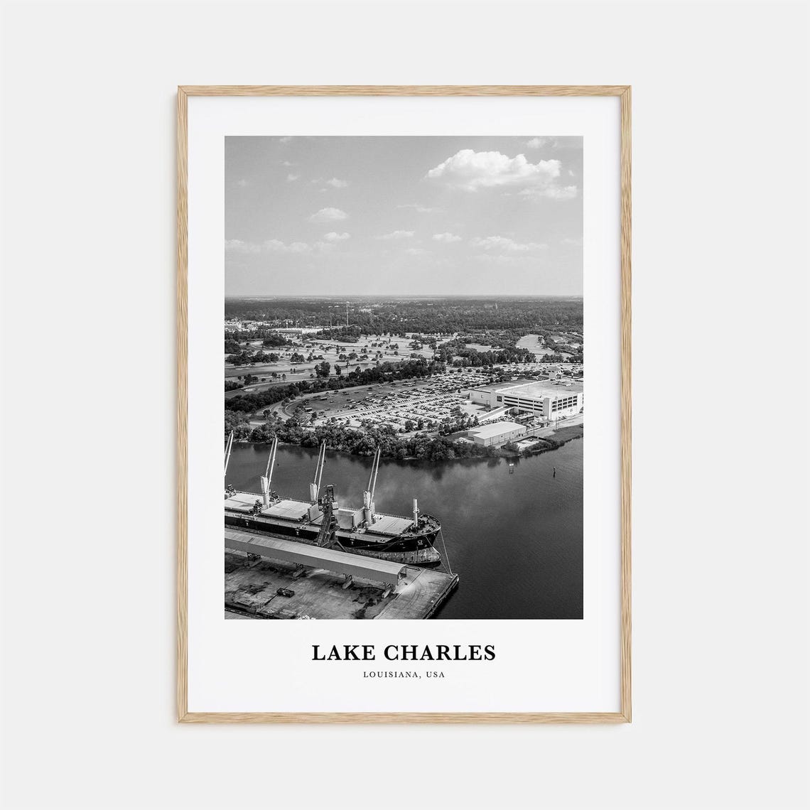 Lake Charles Cargo Port Black And White Louisiana Waterfront Poster