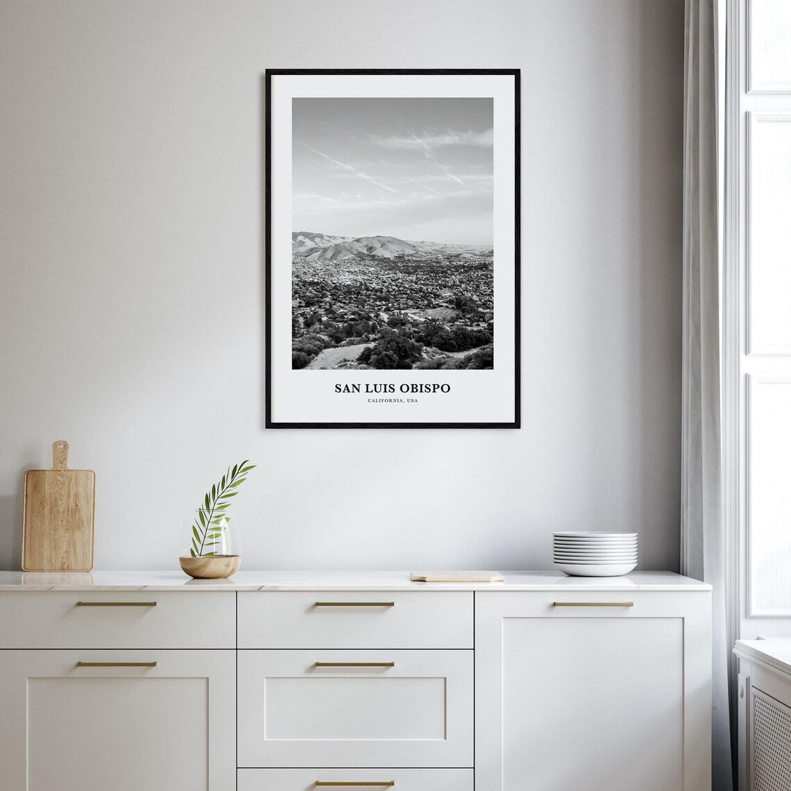 San Luis Obispo California Hillside City Black and White Photo Poster - Image 2