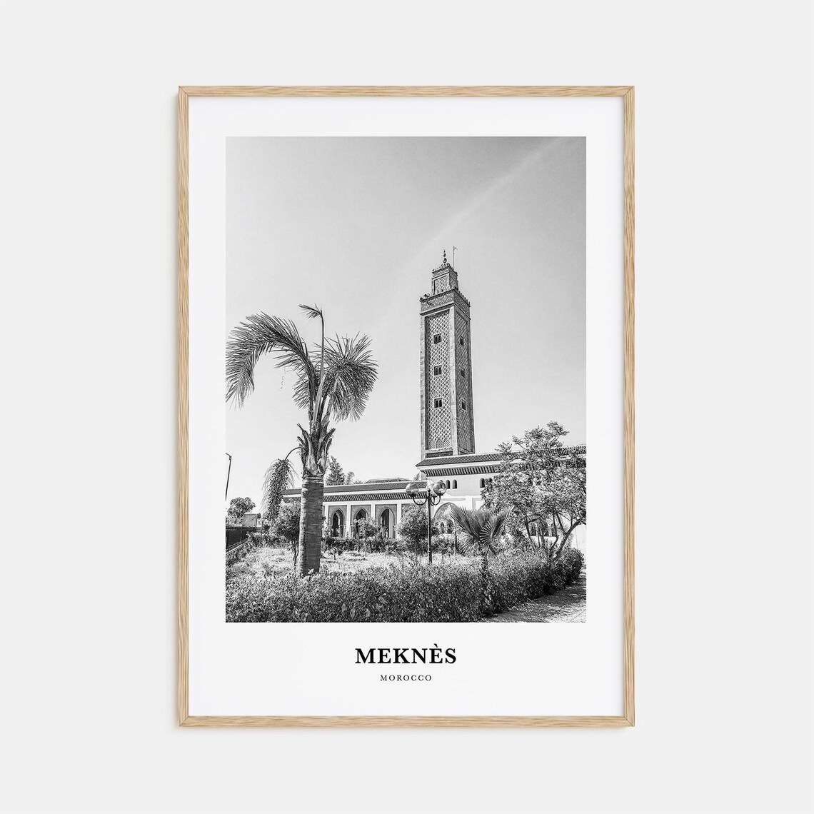 Meknes Morocco Grand Mosque Minaret Black White Photography Art Poster