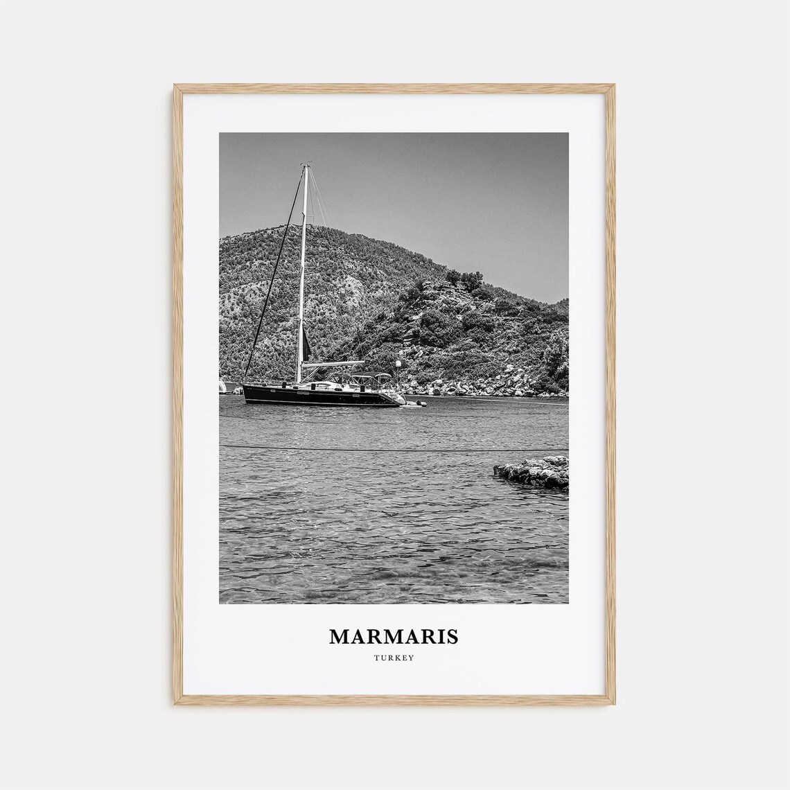Marmaris Turkey Sailboat Anchored In Scenic Bay Hills Photo Poster