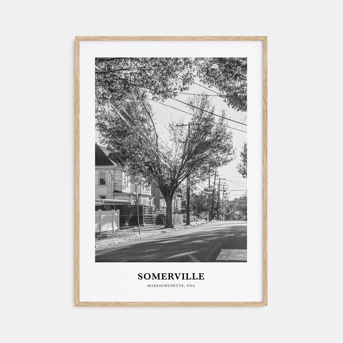 Somerville Massachusetts Residential Street Black White Photo Poster