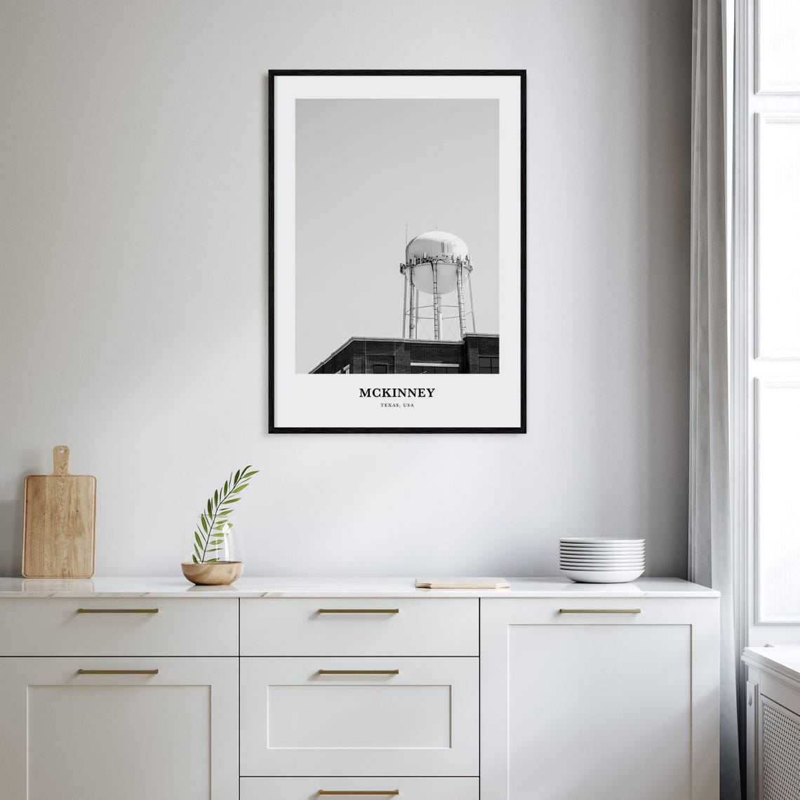 McKinney Texas Vintage Water Tower Minimal Black White Photo Poster - Image 2