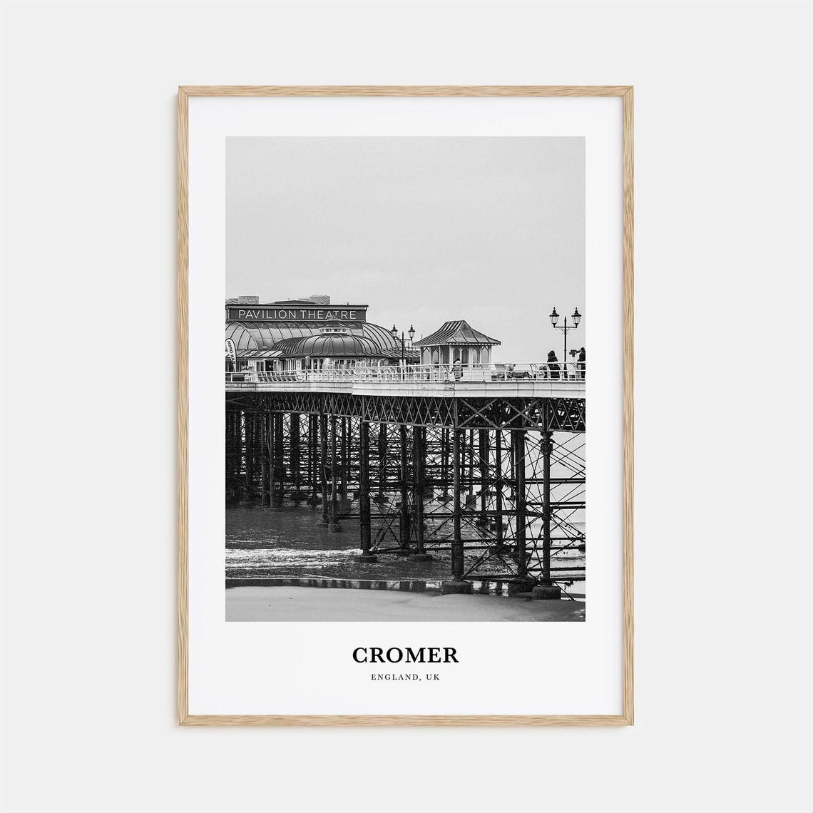 Cromer England Pavilion Theatre Pier Black and White Travel Poster